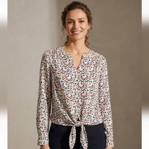 Chaus Red & Blue Asymmetrical Long Sleeve Blouse Front Tie Detail Blouse - L NWT